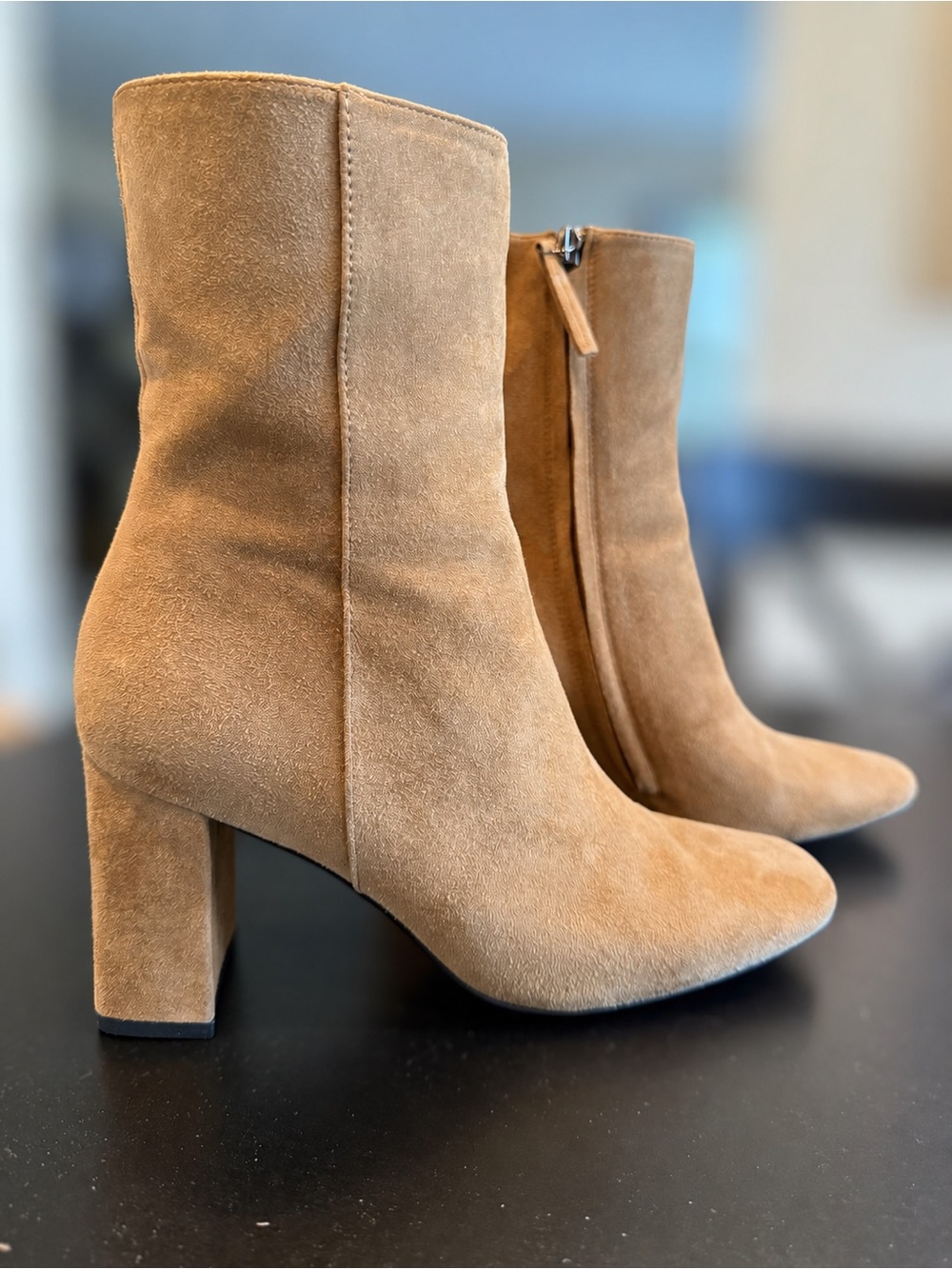 Bibi Lou Camel Suede Block Heel Ankle Boots Size 37 / US Size 7 - Picture 3 of 10